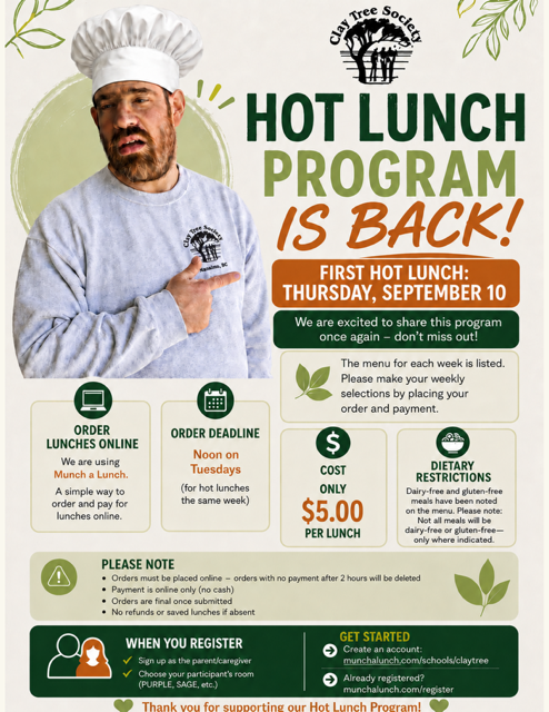 Flyer image with information about the munch a lunch hot lunch program